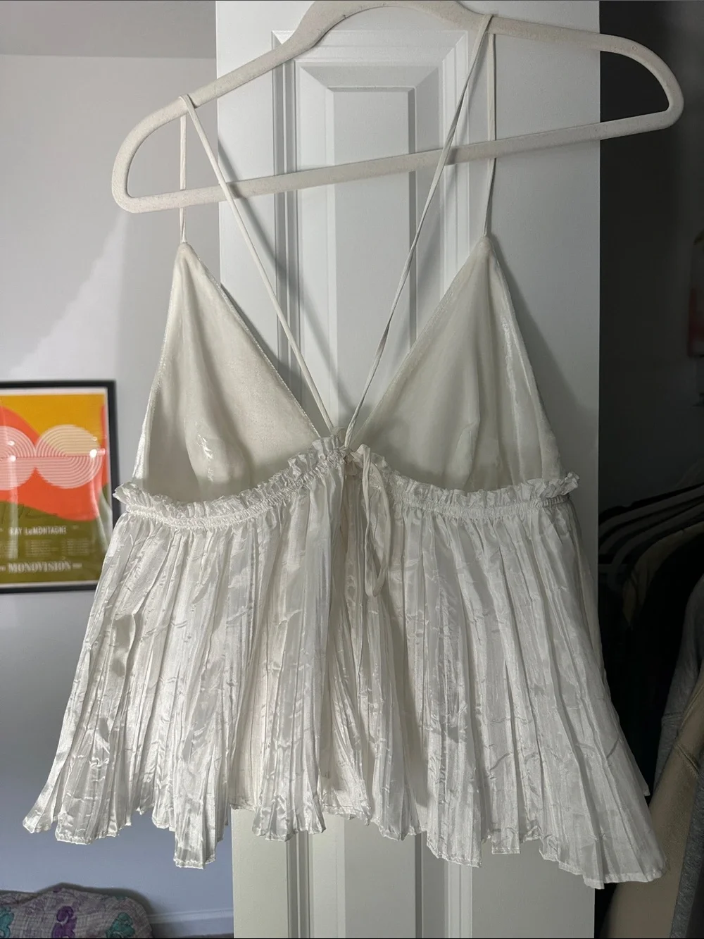 Free People Ivory Pleated Satin-Trim Chemise